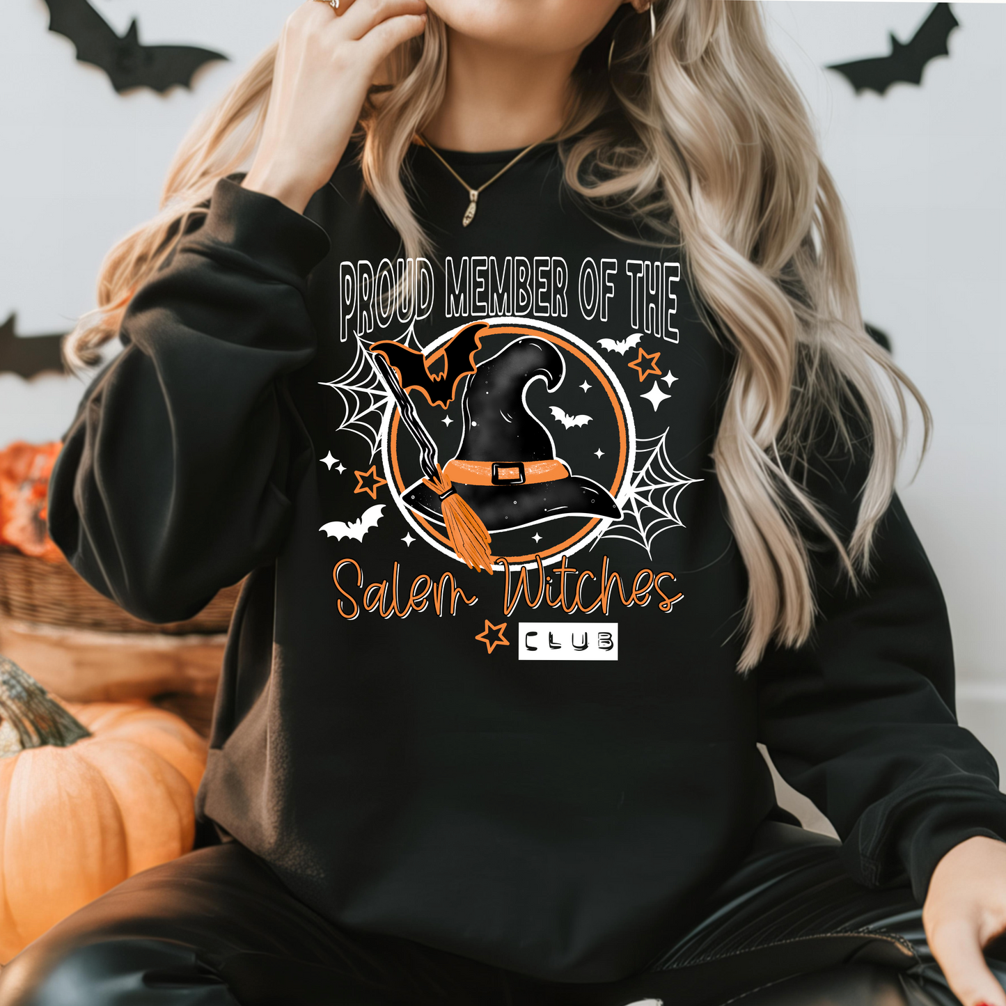 Proud Member of the Salem Witches Club Halloween Crewneck Sweatshirt 🧙‍♀️🦇✨