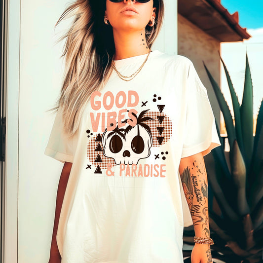 Good Vibes Paradise – Retro White Graphic Tee