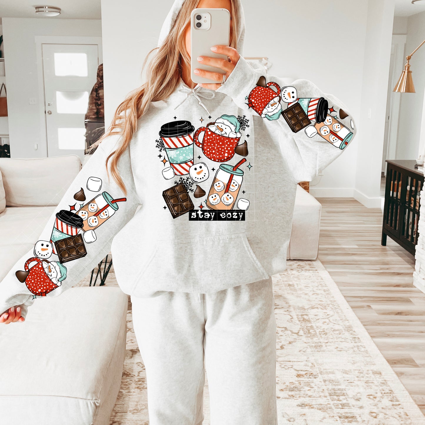 Stay Cozy Hoodie ❄️ Hot Cocoa Snowman Sweatshirt ☕ Winter Cute Christmas Top