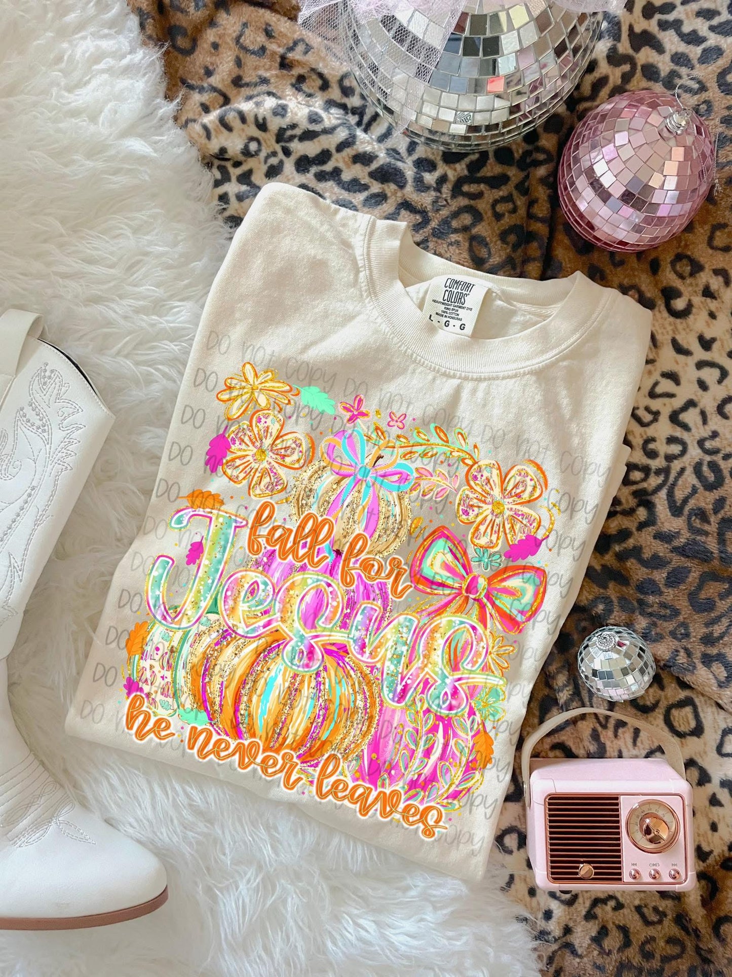 Fall For Jesus He Never Leaves Shirt | Christian Fall Pumpkin Graphic Tee | Autumn Faith Shirt
