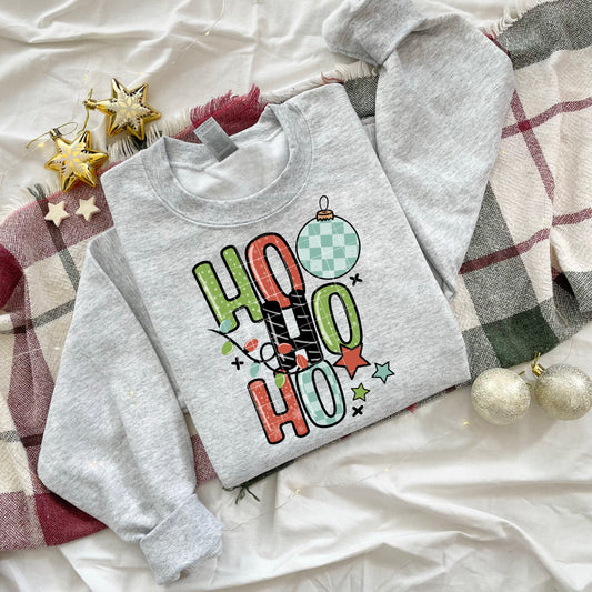 🎄✨ HO HO HO Christmas Sweatshirt | Retro Holiday Ornament Sweater 🎀