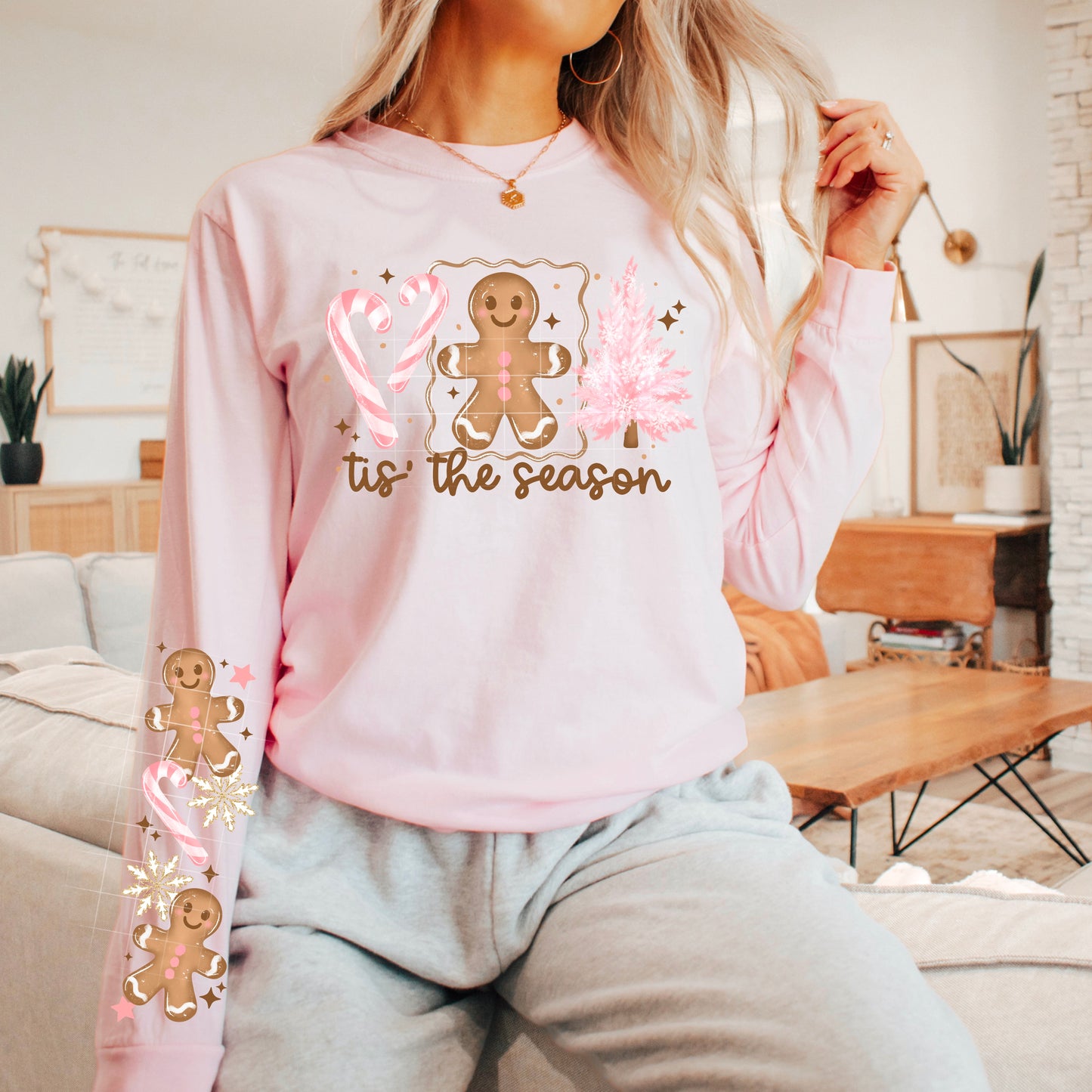 🍬💖 ’Tis The Season Gingerbread Candy Cane Long Sleeve with cute Sleeves🎄✨