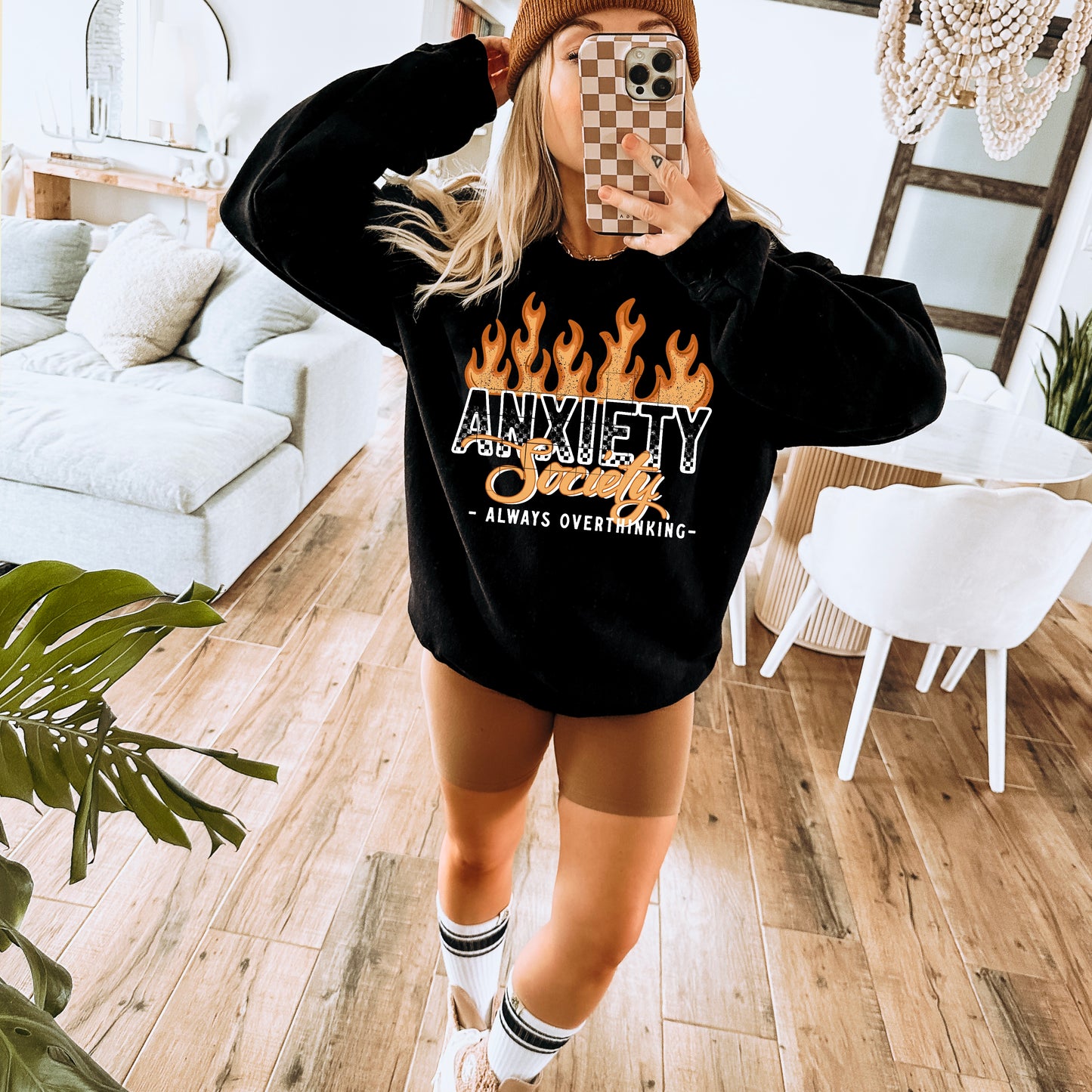 🔥 Anxiety Society Sweatshirt ✨ Always Overthinking Cozy Graphic Crewneck 🔥
