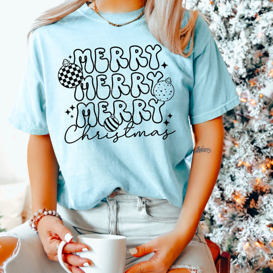 🎄✨ Merry Merry Merry Christmas Retro Ornament Tee 🎁⭐