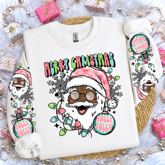 🎄 Merry Christmas Santa Sweatshirt 💗💚 Retro Pastel Santa Crewneck ✨ Holly Jolly Christmas Sweater