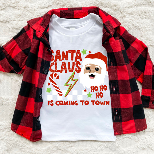 🎅 Santa Claus Is Coming to Town Kids Christmas Tee 🎄✨