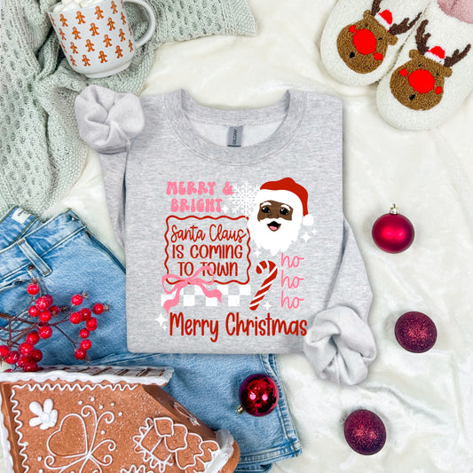 Merry & Bright Santa Claus crewneck 👚✨ | Cute Christmas crewneck 🎅🏽🎄