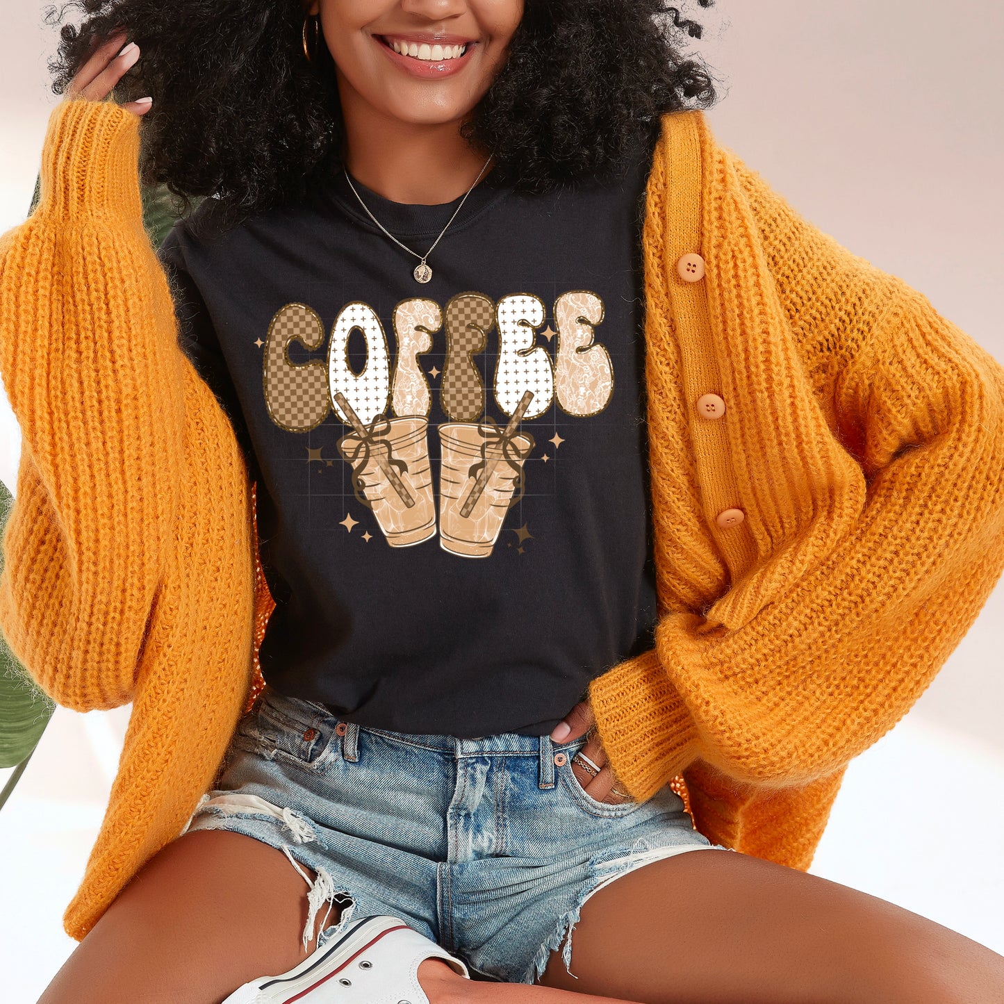 ☕✨ Retro Checkered Coffee Lover Tee ✨☕