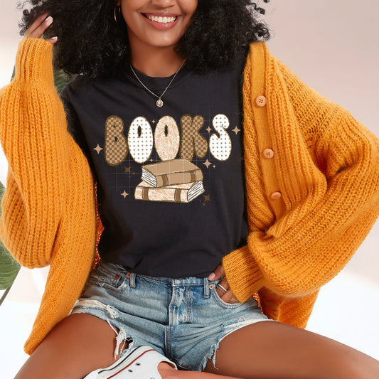 📚✨ Retro Checkered BOOKS Graphic Tee ✨📚