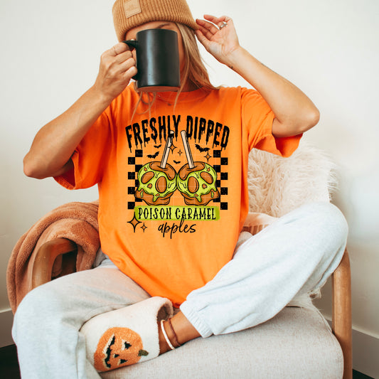Freshly Dipped Poison Caramel Apples Graphic Tee – Spooky Halloween Shirt