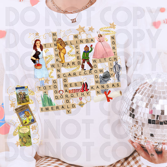 Wizard of Oz Collage Graphic Tee | Scrabble Style Dorothy & Friends Shirt