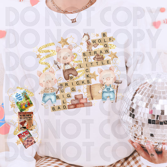 Three Little Pigs Scrabble Collage Tee | Storybook Graphic Shirt