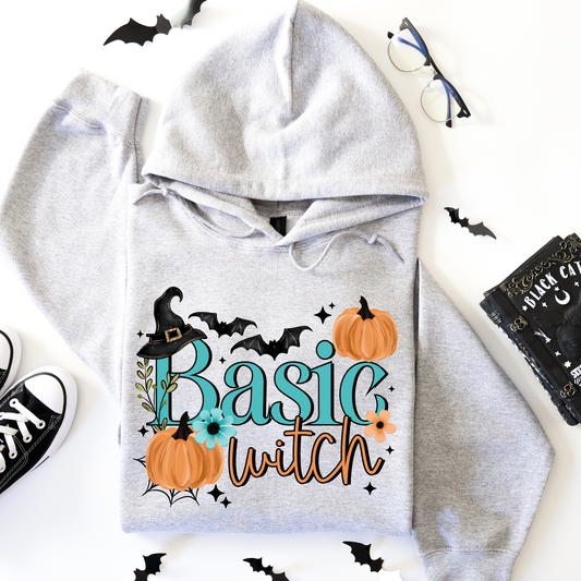 Basic Witch Hoodie | Cute Pumpkin Halloween Sweatshirt | Fall Witch Graphic Hoodie | Spooky Season Pullover | Autumn Halloween Gift for Her | Cozy Fall Apparel 🎃🧙‍♀️🦇