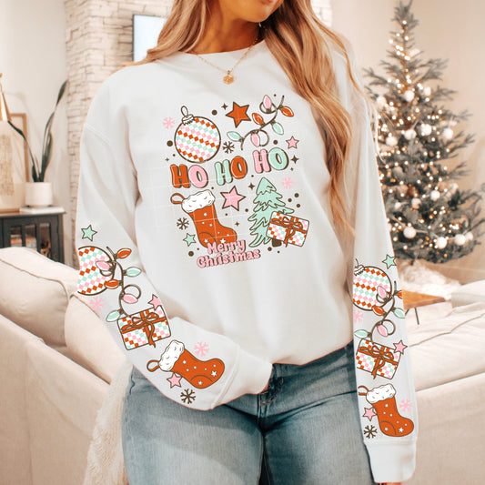Ho Ho Ho Merry Christmas Retro Sweatshirt 🎄🎅✨ Cozy Holiday Crewneck with Sleeves