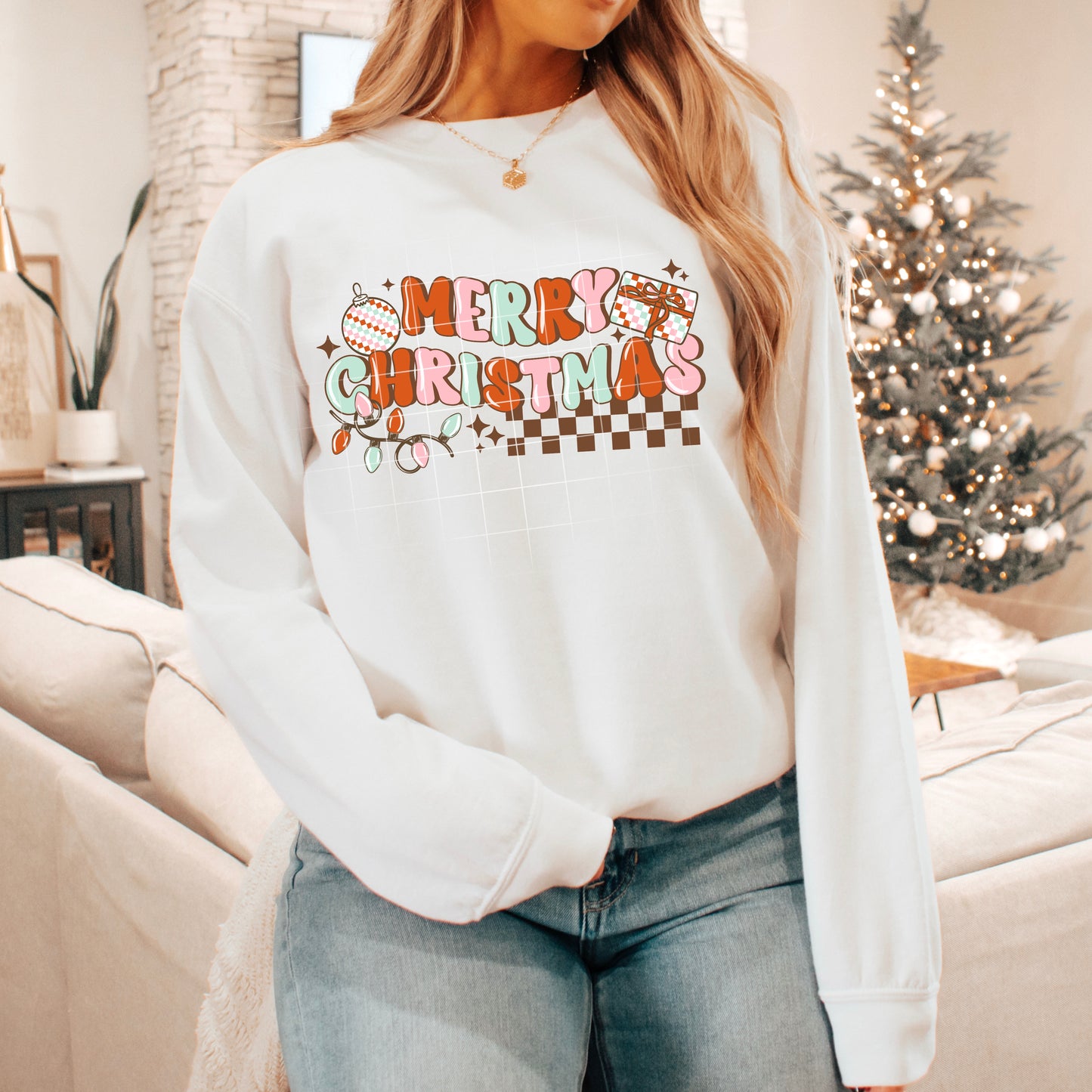 Merry Christmas Retro Pastel Sweatshirt 🎁🎄✨ Cute Holiday Crewneck