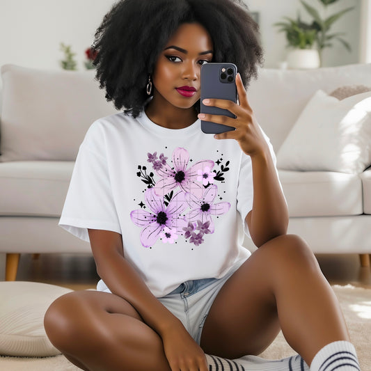 💜 Lilac Floral Aesthetic Tee 🌸✨
