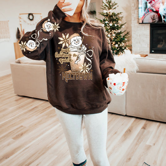 ❄️ Quick Meltdown Snowman Christmas Sweatshirt ☕😂 Cozy Winter Crewneck