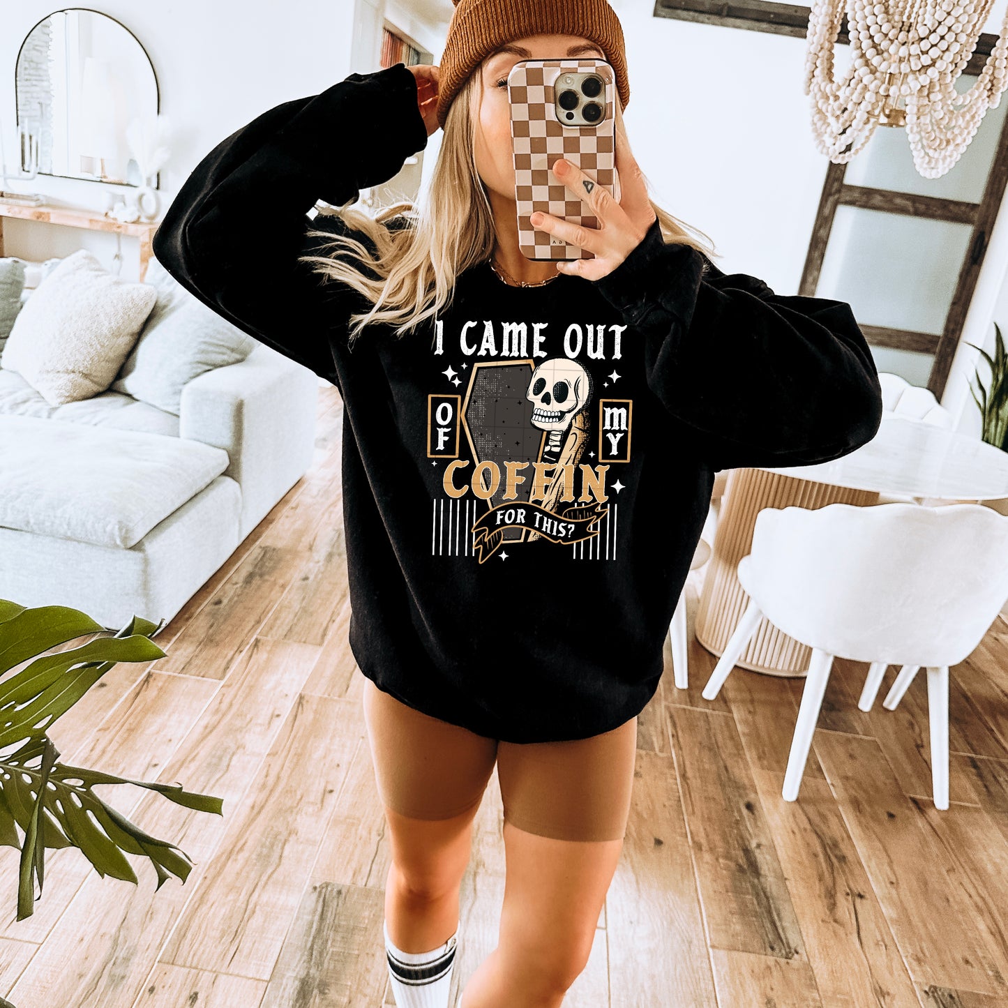 Coffin For This? Skeleton Halloween Sweatshirt 🖤💀✨ Funny Spooky Crewneck