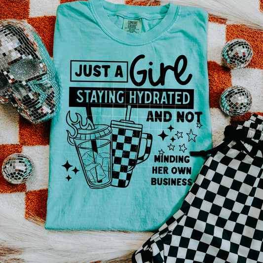 Just a Girl Staying Hydrated Tee 💧✨ Funny Checkered Drink Shirt