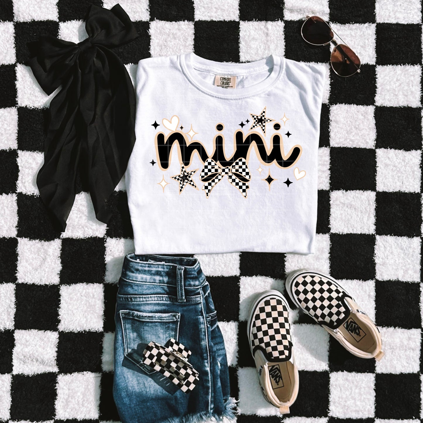 🖤✨ Checkerboard Mini Bow Tee Youth 💛⭐