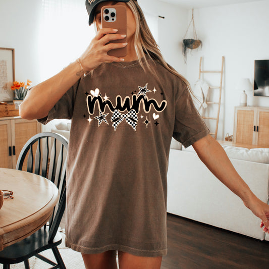 Mum Checkered Star Tee ✨🖤 Trendy Mum Graphic Shirt