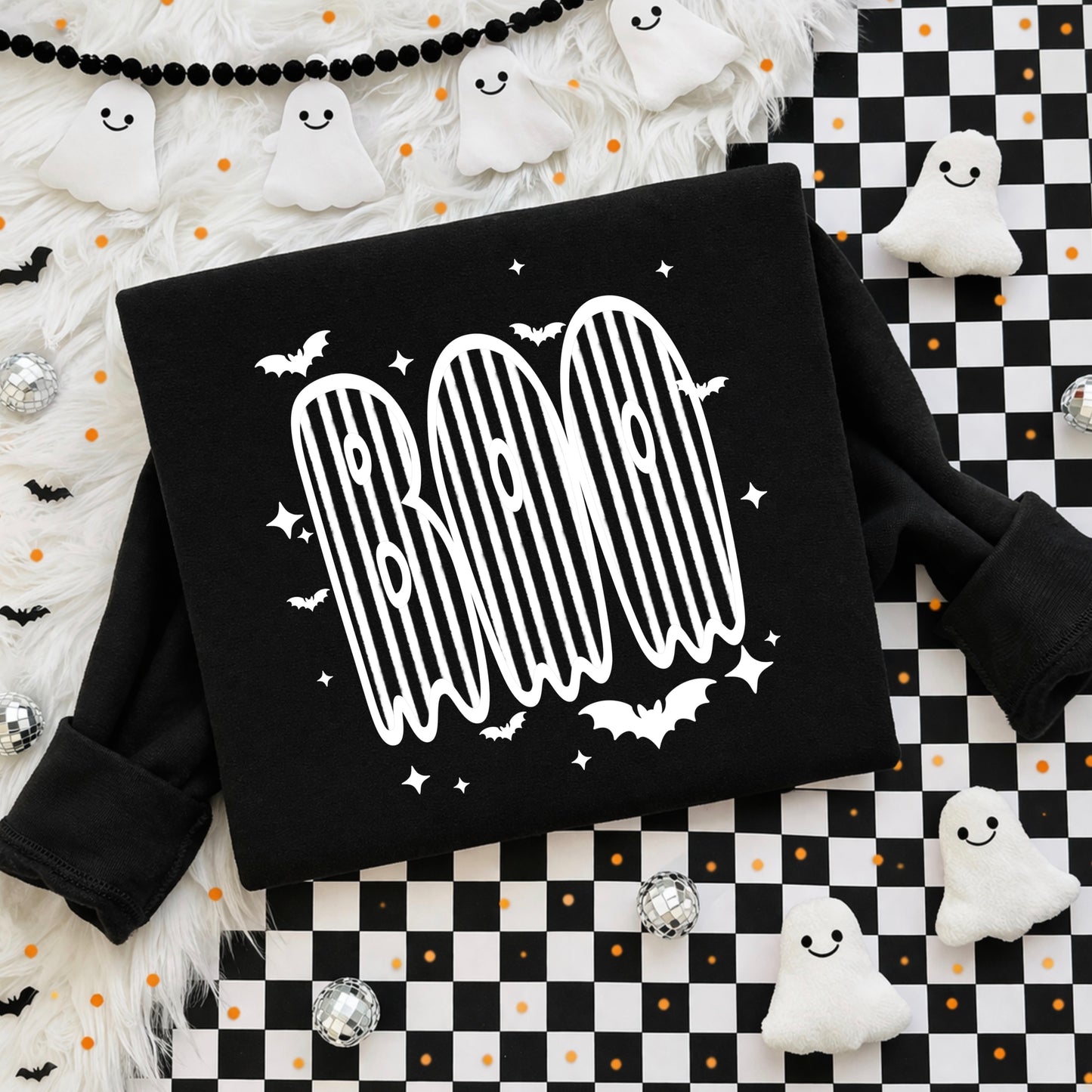 Striped Ghost BOO Halloween Crewneck