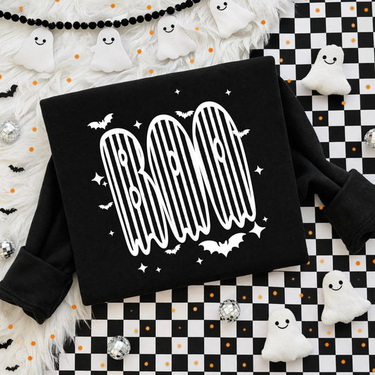 Striped Ghost BOO Halloween Crewneck