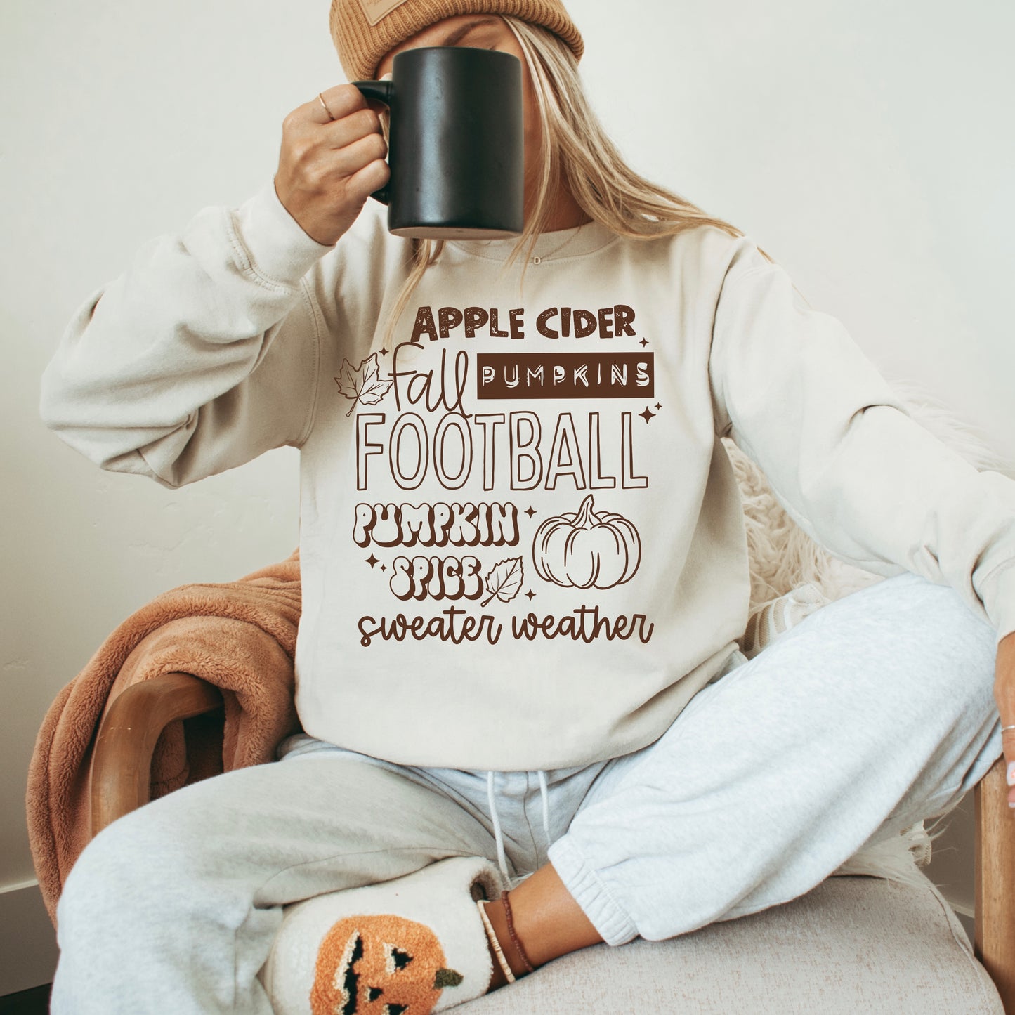 Apple Cider Pumpkins Football & Sweater Weather Fall Crewneck Sweatshirt 🍎🎃🏈🍂