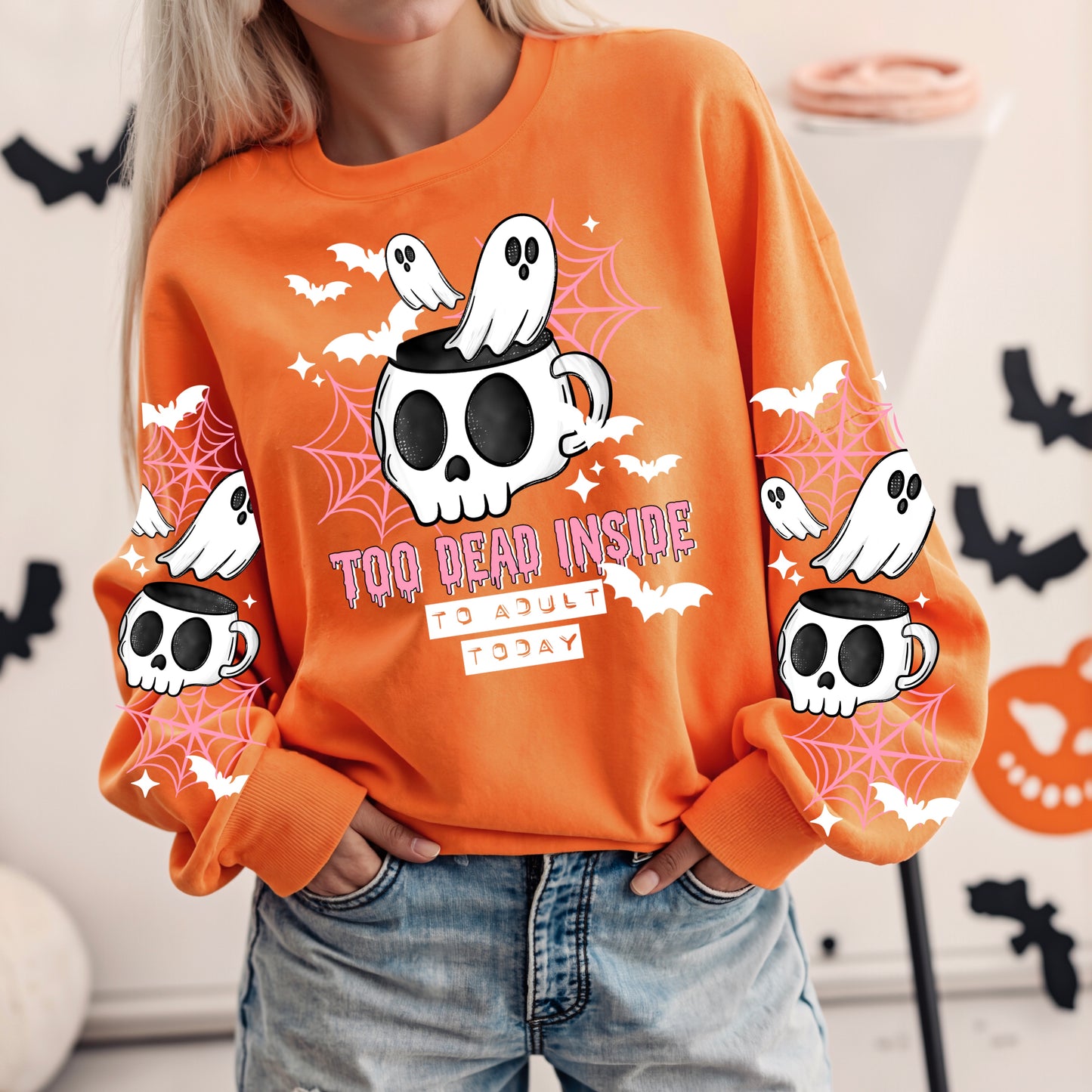 Too Dead Inside to Adult Today Halloween Crewneck Sweatshirt 👻💀