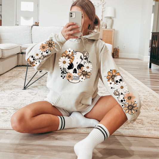 Skulls and Flowers Graphic Hoodie
