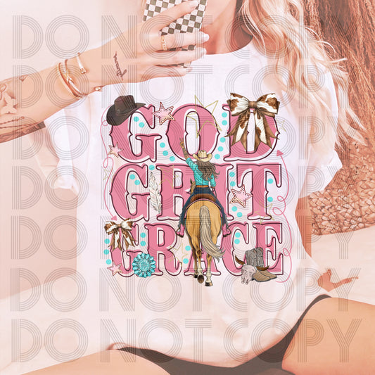 God, Grit & Grace Horse Graphic T-Shirt | Brunette Cowgirl Faith Tee | Western Christian Unisex Shirt | Inspirational Country Apparel