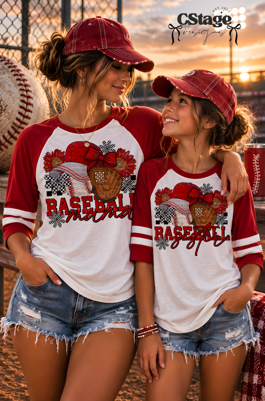 Baseball Mama & Baseball Sister Matching Raglan Shirt | Vintage Game Day Family Tee