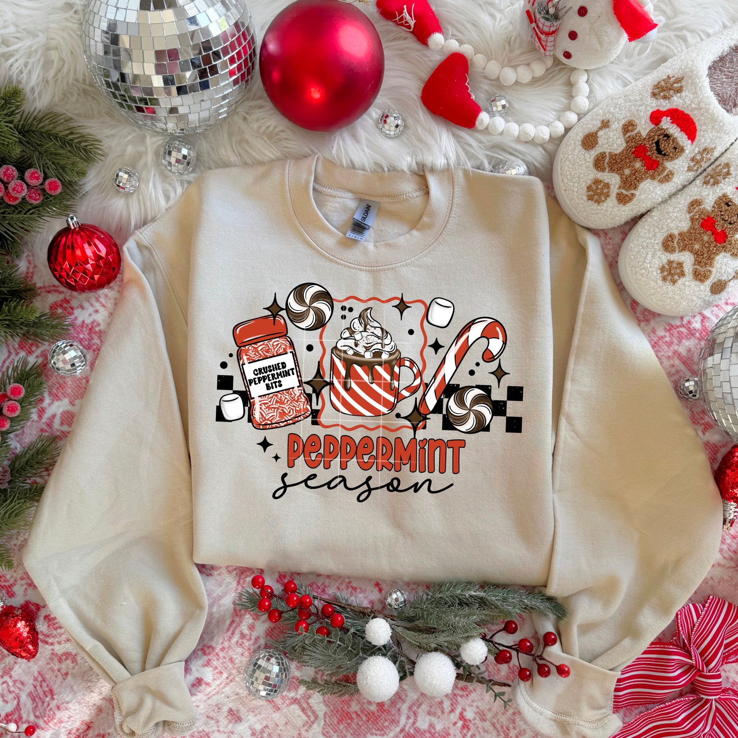 ❤️ Peppermint Season Sweatshirt 🤍 Cozy Christmas Hot Cocoa Crewneck ✨ Candy Cane Holiday Sweater