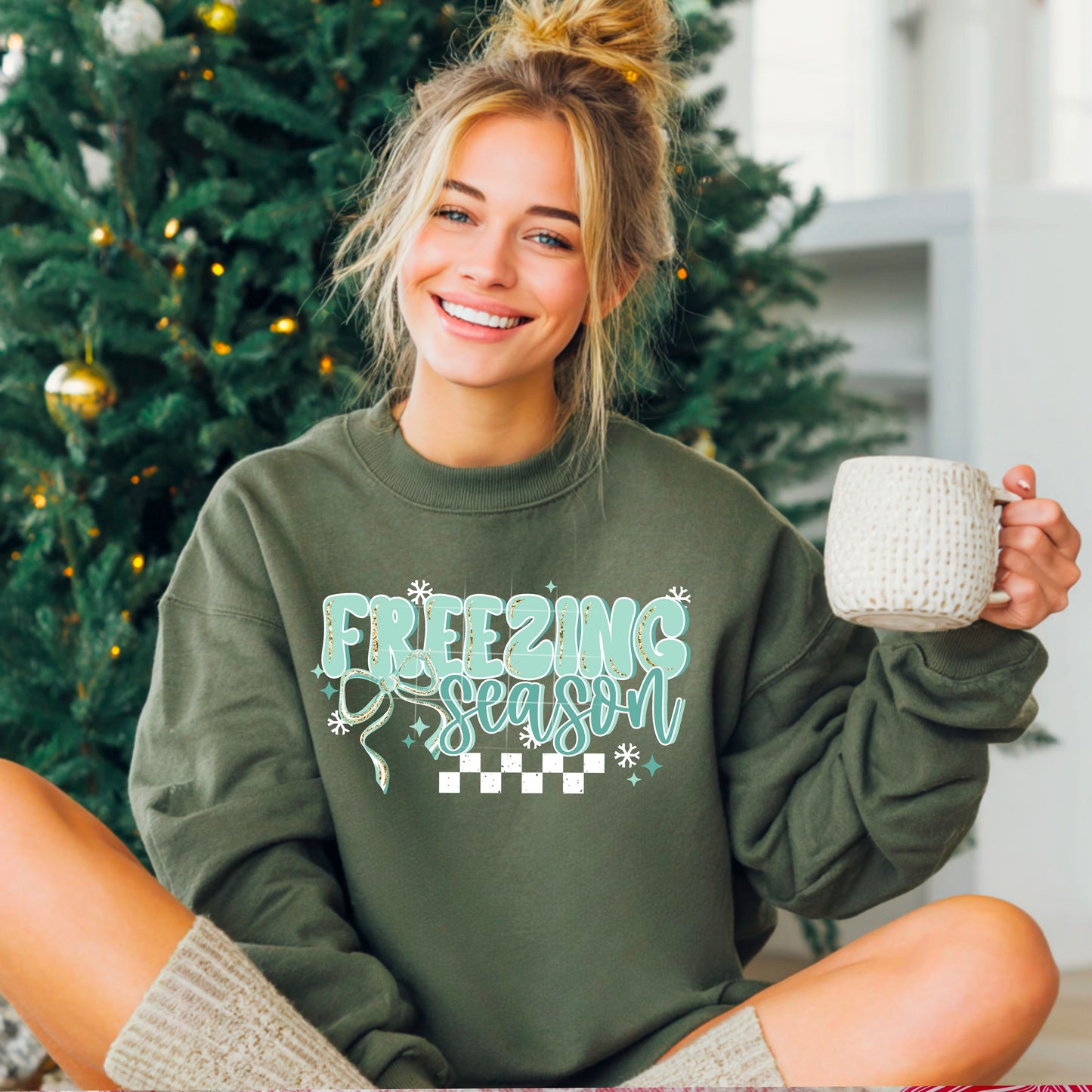 ❄️ Freezing Season Sweatshirt 💙 Winter Cozy Blue Lettering ❄️ Retro Ice-Cold Winter Crewneck