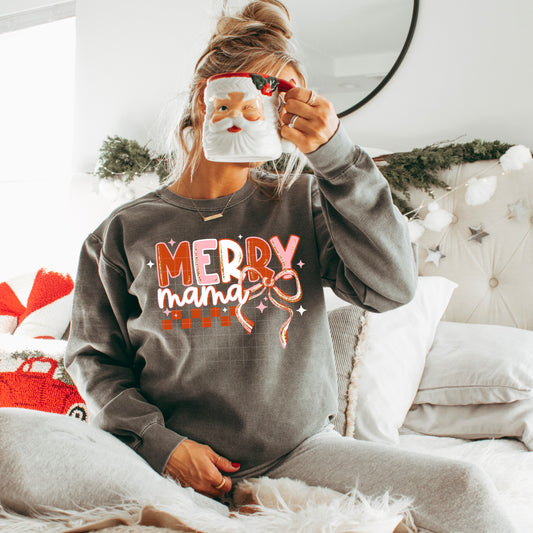 🎀🎄 Merry Mama Christmas Sweatshirt ✨ Festive Holiday Bow Cozy Crewneck