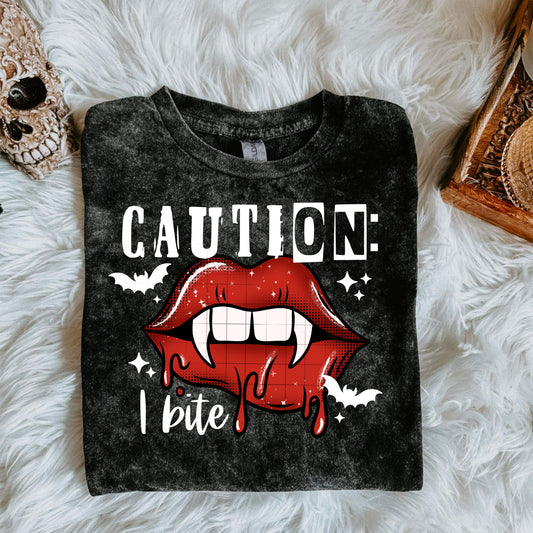 Caution I Bite Vampire Lips Graphic Tee 🧛‍♀️