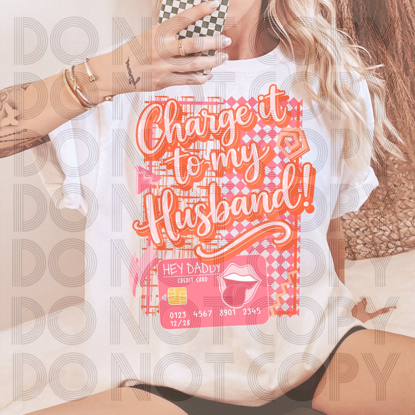 Charged It to My Husband's Card Graphic T-Shirt | Funny Wife Tee | Sarcastic Marriage Unisex Shirt | Shopping Humor Apparel