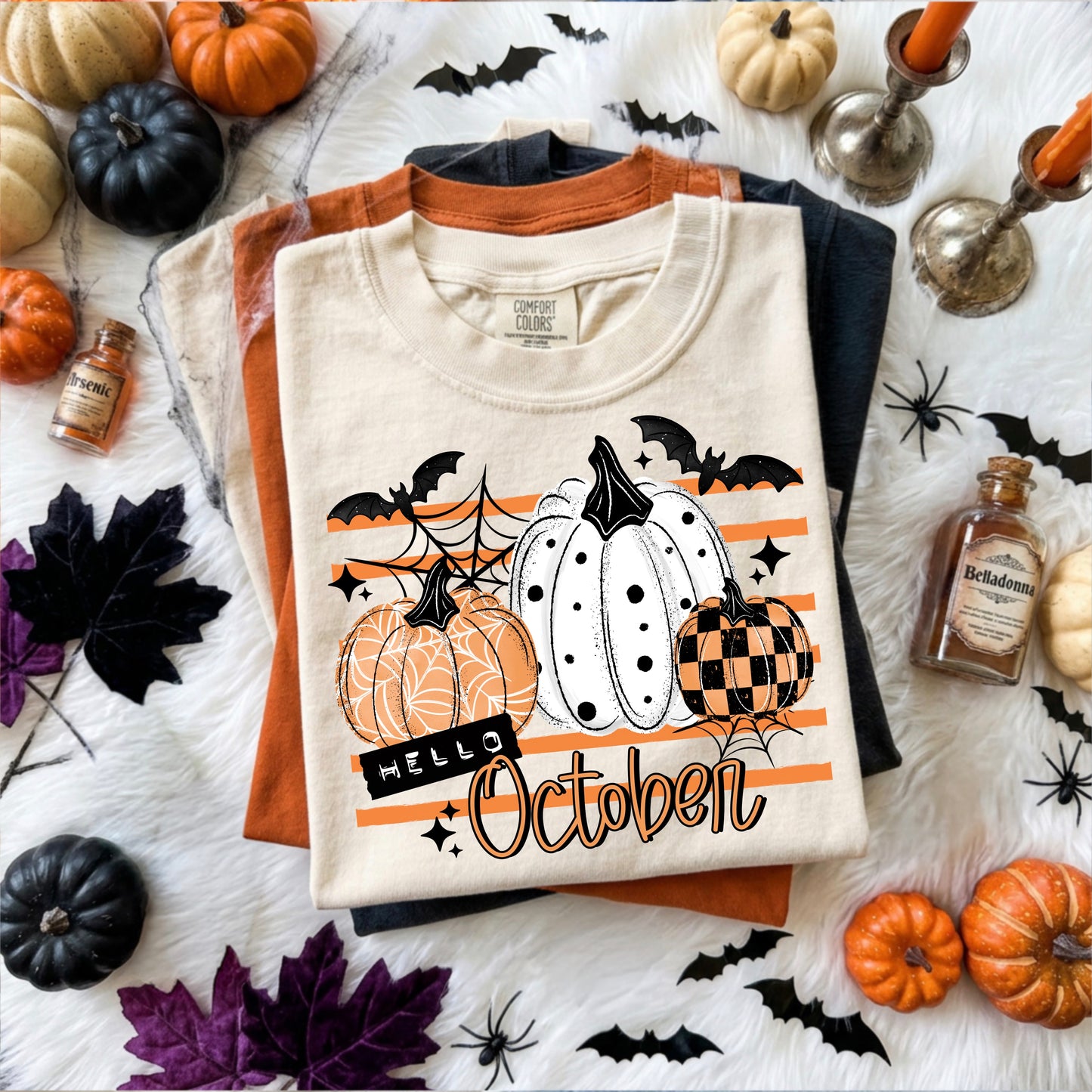 Hello October Halloween Pumpkin Graphic Tee