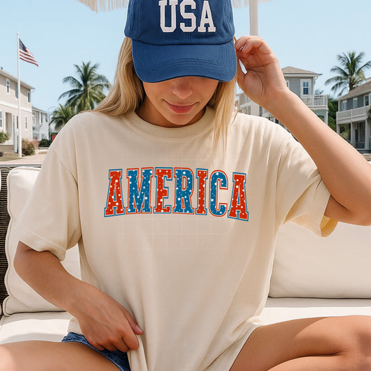 America Shirt 🇺🇸 Patriotic Stars Graphic Tee