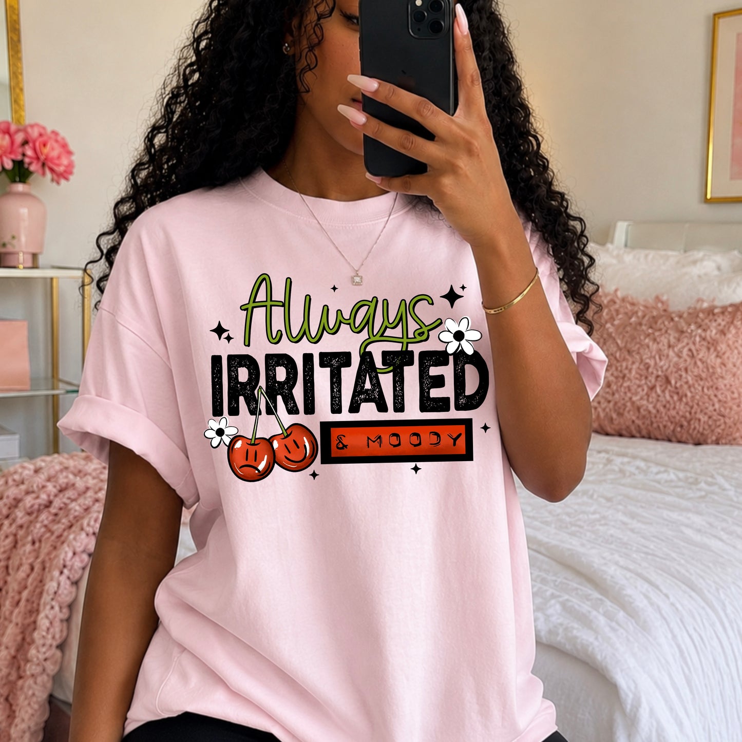 Always Irritated & Moody Graphic T-Shirt | Funny Sarcastic Cherry Tee | Retro Unisex Shirt 🍒✨
