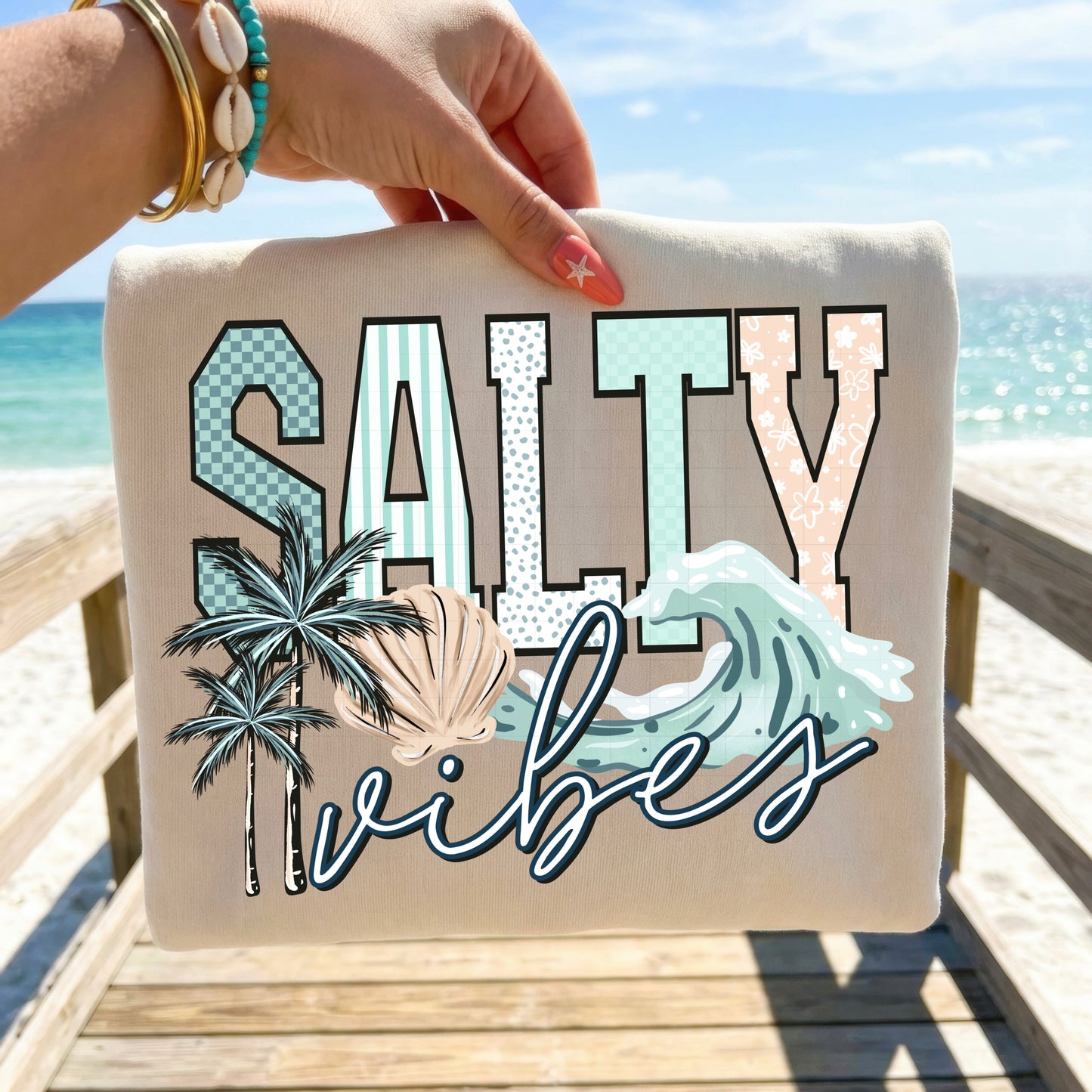 Salty Vibes Beach Graphic Tee | Coastal Summer Vacation Shirt | Ocean Lover Shirt 🌊🐚☀️