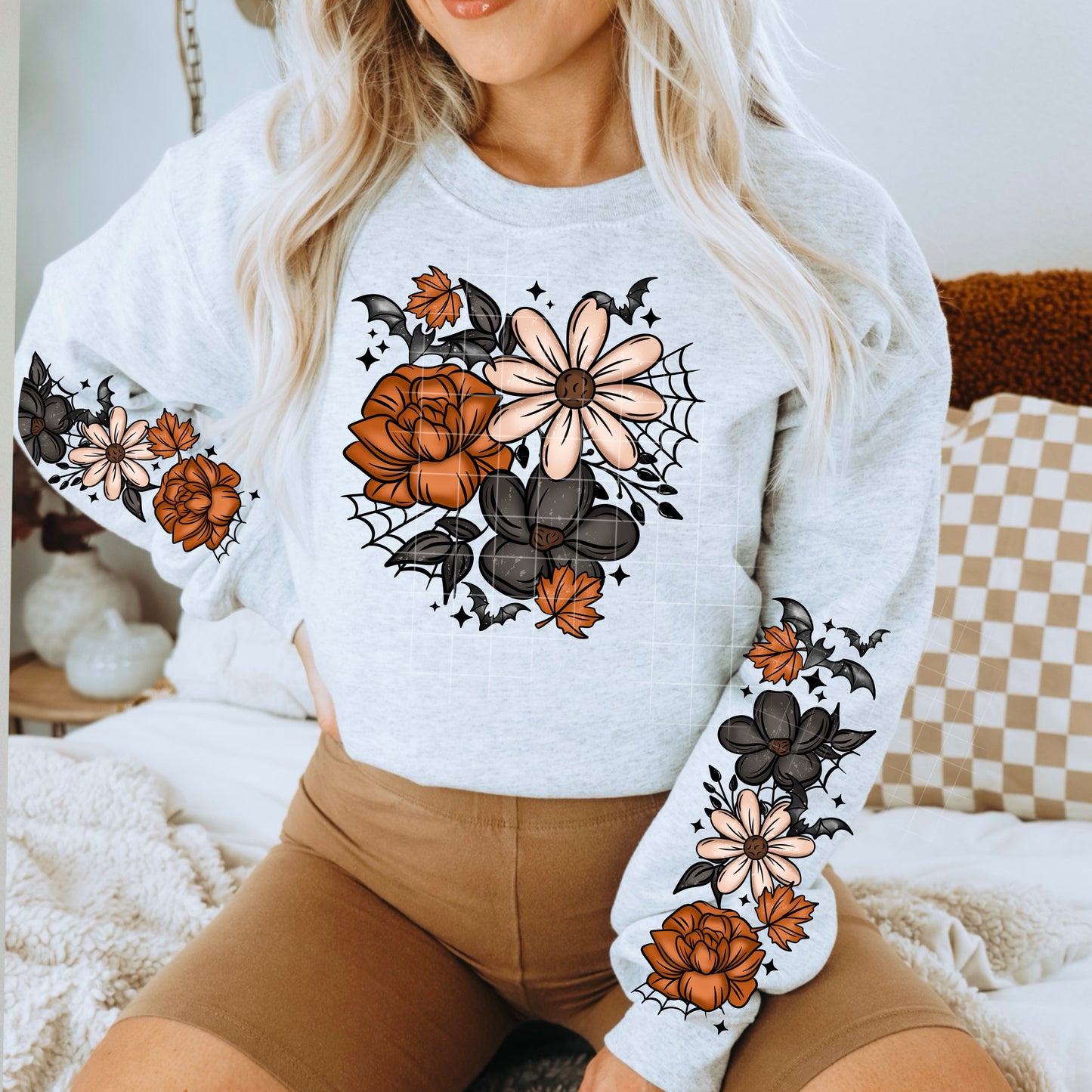 🖤🌸 Spooky Floral Sleeve Sweatshirt with cute Sleeves 🎃✨