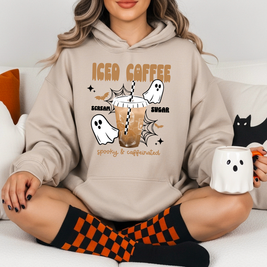Iced Coffee Halloween Hoodie | Spooky & Caffeinated Ghost Graphic Sweatshirt | Fall Coffee Lover Pullover 👻☕