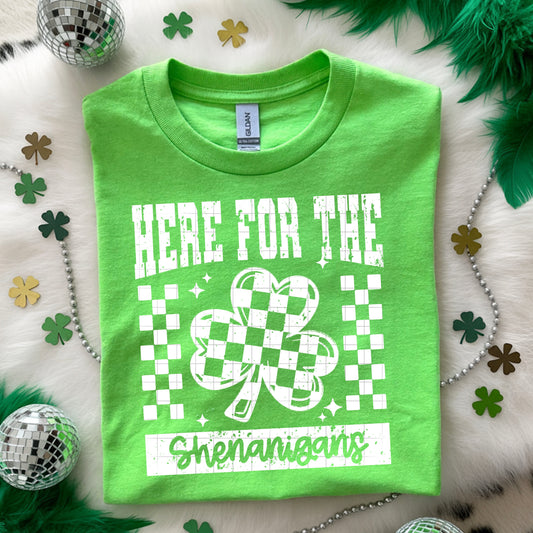 Here for the Shenanigans St. Patrick’s Day Shirt – Shamrock Lucky Tee
