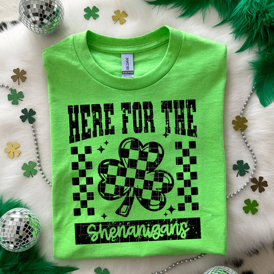 Here for the Shenanigans St. Patrick’s Day Shirt – Shamrock Lucky Tee