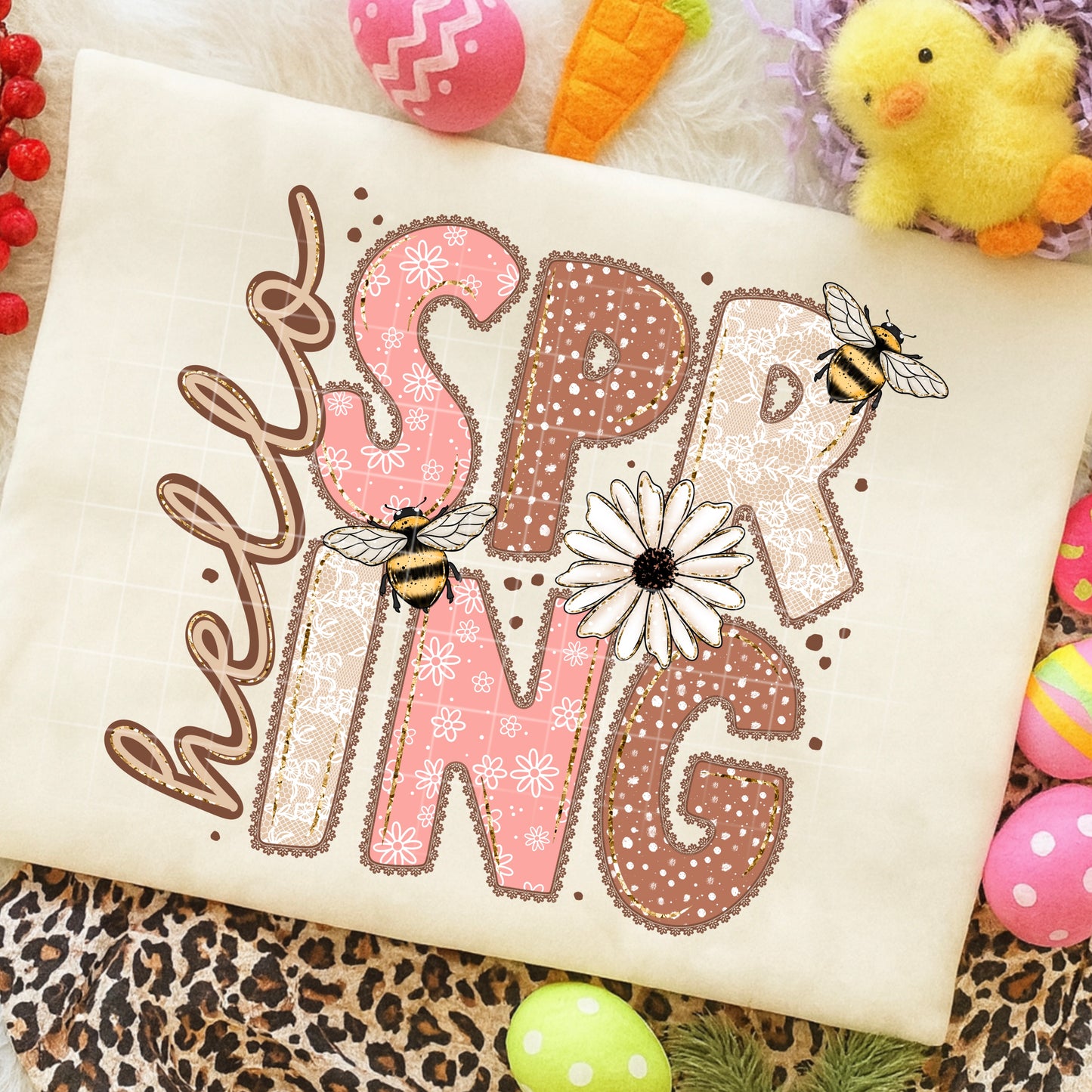 Hello Spring Graphic T-Shirt – Floral Bee Spring Design