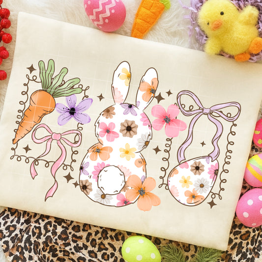 Floral Easter Bunny Graphic T-Shirt – Spring Bunny & Carrot Design