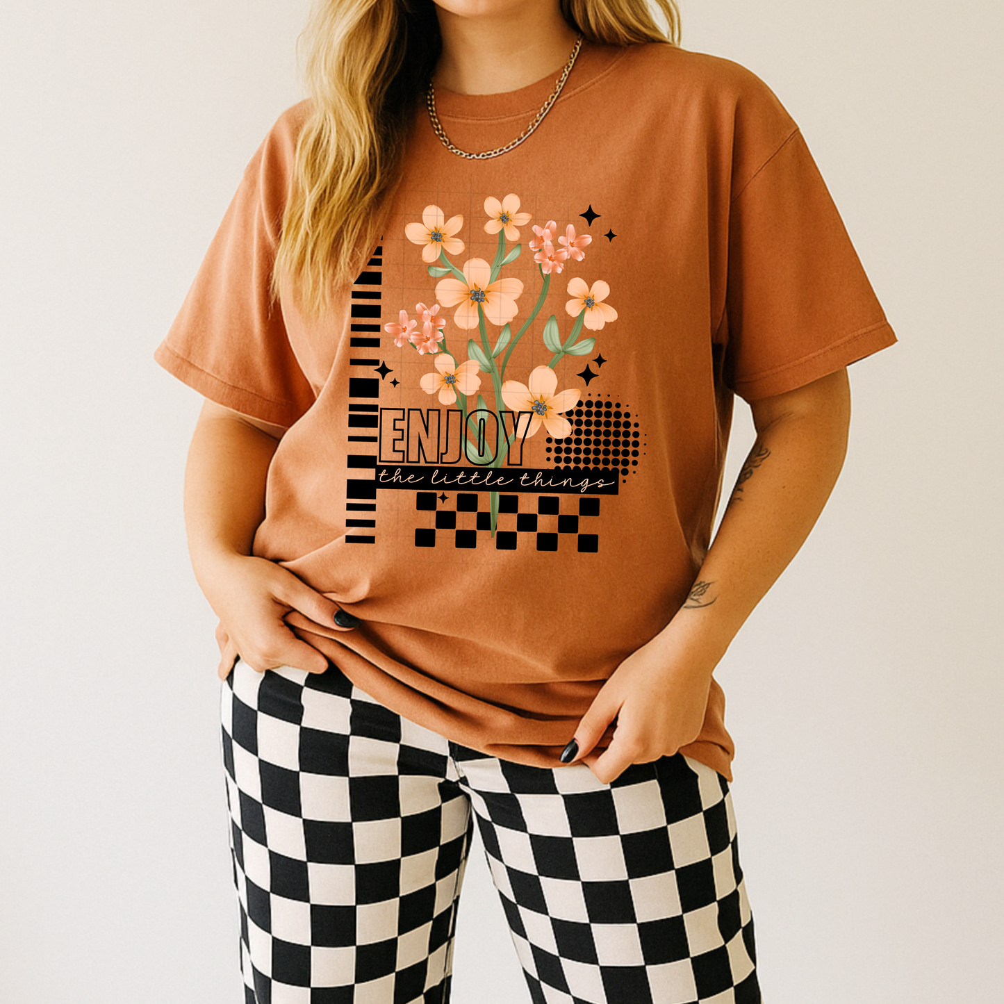 Enjoy the Little Things Floral Graphic Tee – Positive Quote Shirt