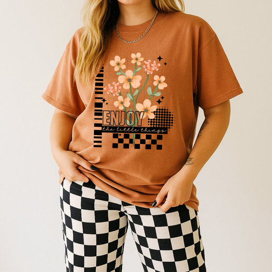 Enjoy the Little Things Floral Graphic Tee – Positive Quote Shirt