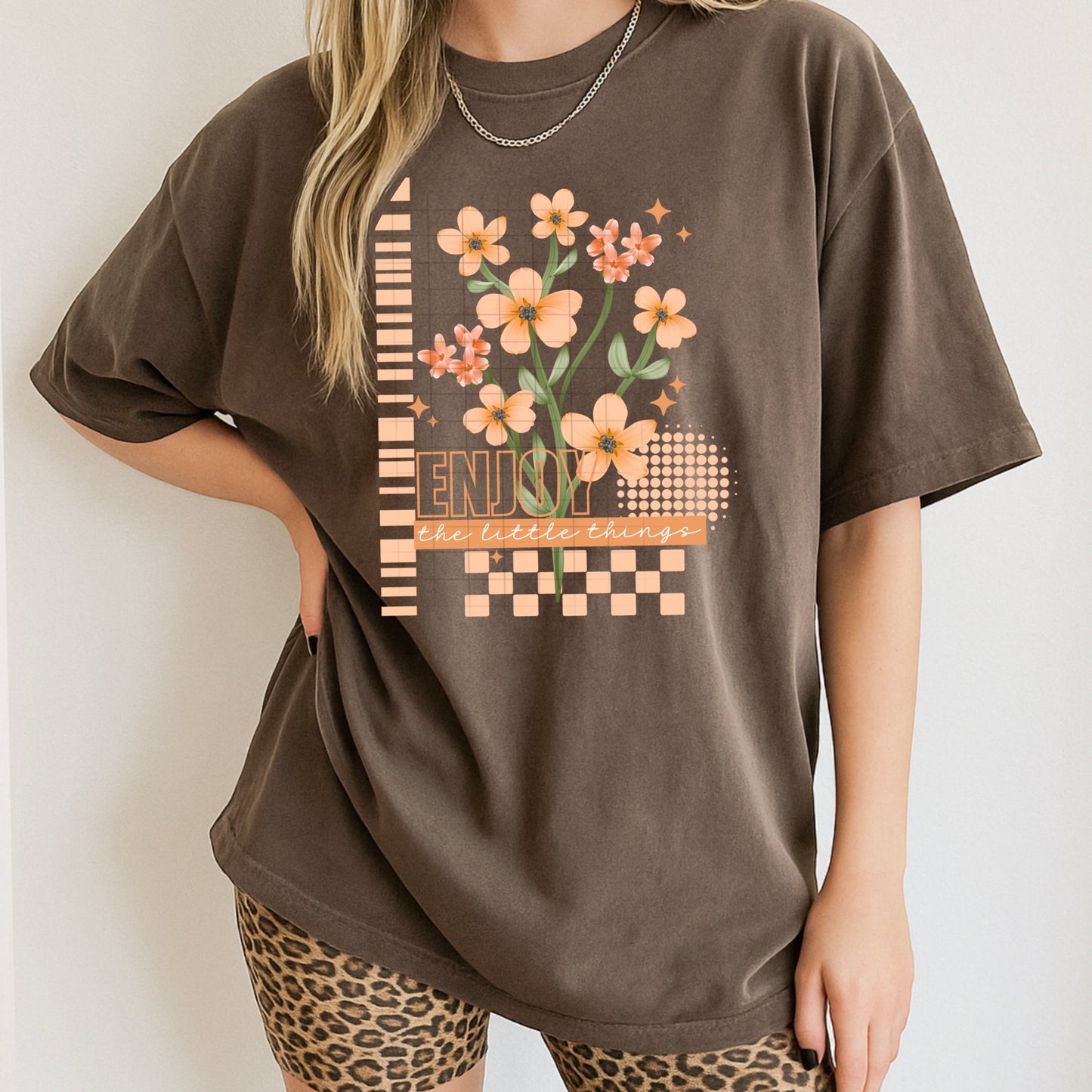 Enjoy the Little Things Floral Graphic Tee – Positive Quote Shirt